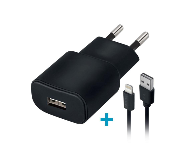 FOREVER 1xUSB 2A TC-01 + kabel Lightning czarna - 1390273 - zdjęcie